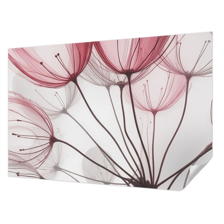 Öntapadós Dekor Tapéta, Wallfluent, Virágos sziluettek, Rózsaszín, 104 x 70 cm, Klasszikus, Könnyen Felszerelhető, 010170060170000285115