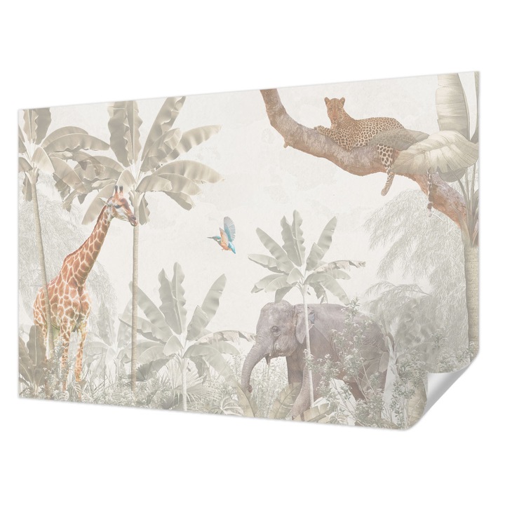 Öntapadós Tapéta Fali Dekoráció, Wallfluent, Trópusi oázis, Fehér, 104 x 70 cm, Klasszikus, Könnyen Felszerelhető, 010170060170000285258