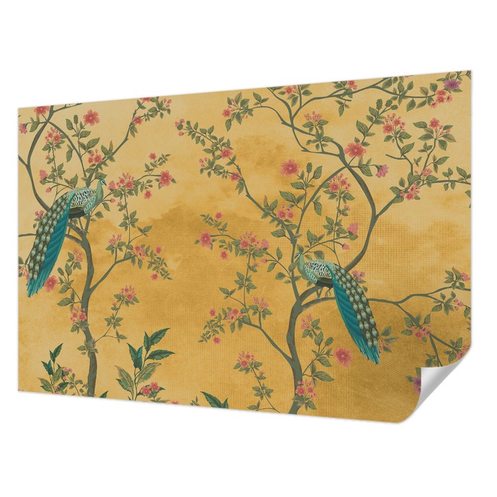 Öntapadós Tapéta Fali Dekoráció, Wallfluent, Pávafák, Sárga, 104 x 70 cm, Dekoráció, Falra, 010170060170000285259