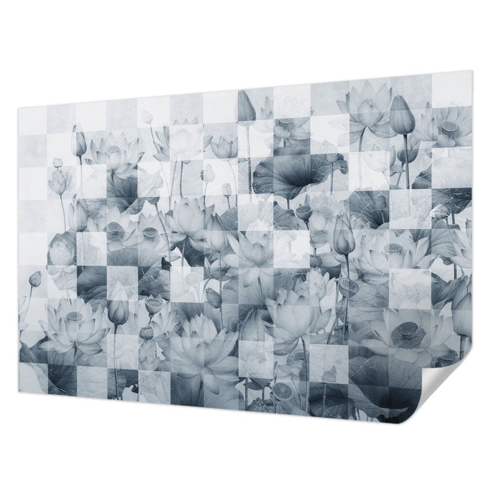 Öntapadós Fotótapéta Falra, Wallfluent, Lótuszvirágok, Kék, 104 x 70 cm, Erős Ragasztó, Modern Belsőépítészeti Dekoráció, 010170060170000285275