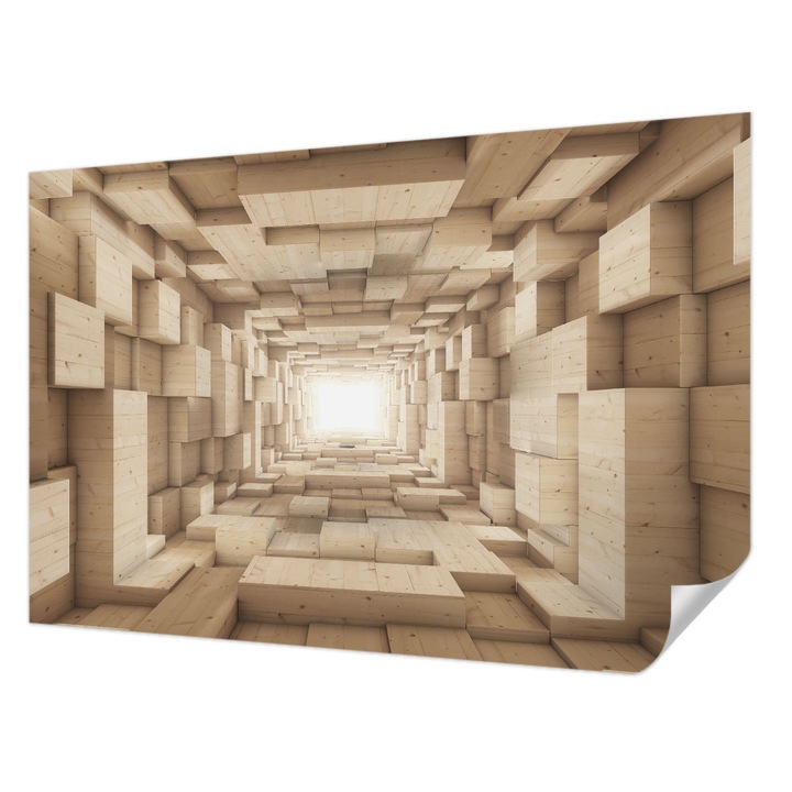 Öntapadós Fotótapéta Falra, Wallfluent, Fa alagút, Bézs, 104 x 70 cm, Előszobába, Hálószobába, 010170060170000285278