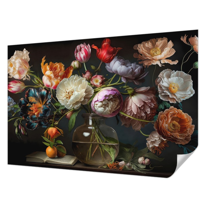 Öntapadós Tapéta Falra, Wallfluent, Virágcsokor, Narancssárga, 104 x 70 cm, Klasszikus, Könnyen Felszerelhető, 010170060170000285333