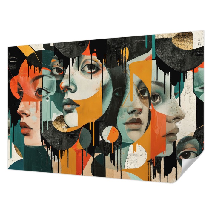 Öntapadós Fotótapéta Falra, Wallfluent, Színes arcok, Fekete, 104 x 70 cm, Könnyen Tisztítható, Nedvességálló, 010170060170000285337