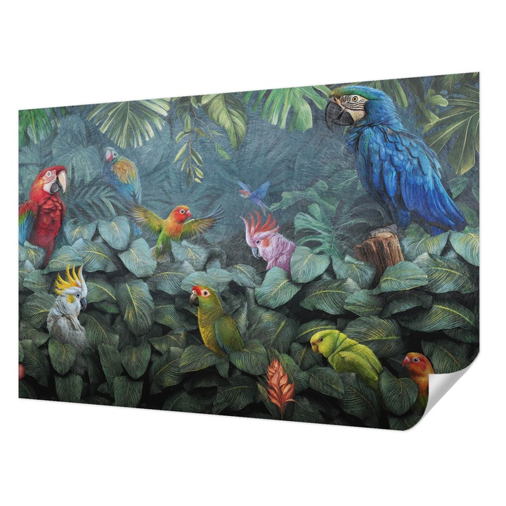 Öntapadós Tapéta Falra, Wallfluent, Egzotikus dzsungel, Zöld, 104 x 70 cm, Nappaliba, Konyhába, 010170060170000285335