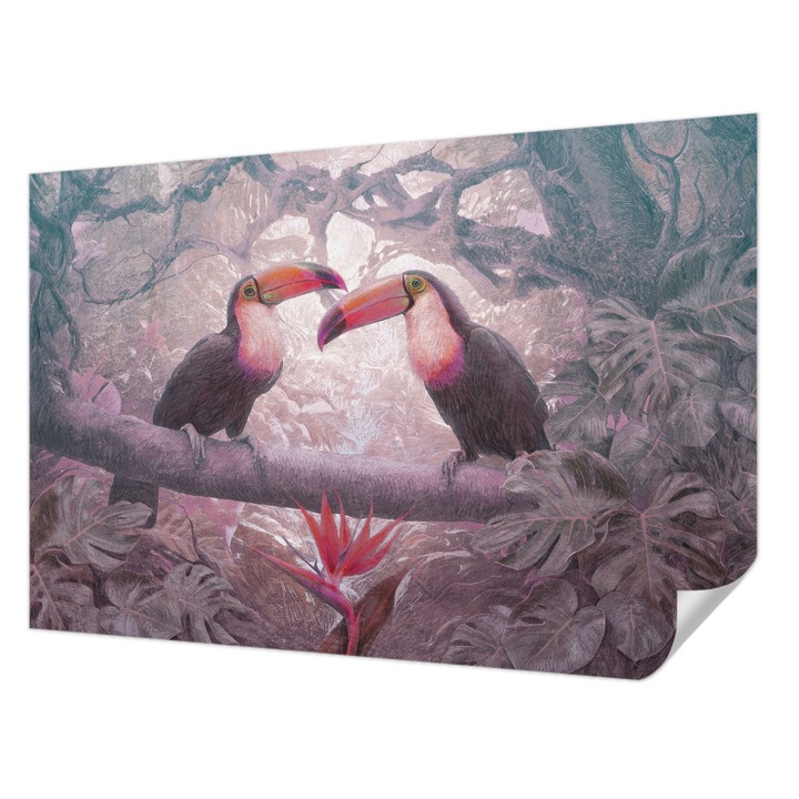 Öntapadós Fotótapéta Falra, Wallfluent, Egzotikus pár, Rózsaszín, 104 x 70 cm, Nappaliba, Konyhába, 010170060170000285344