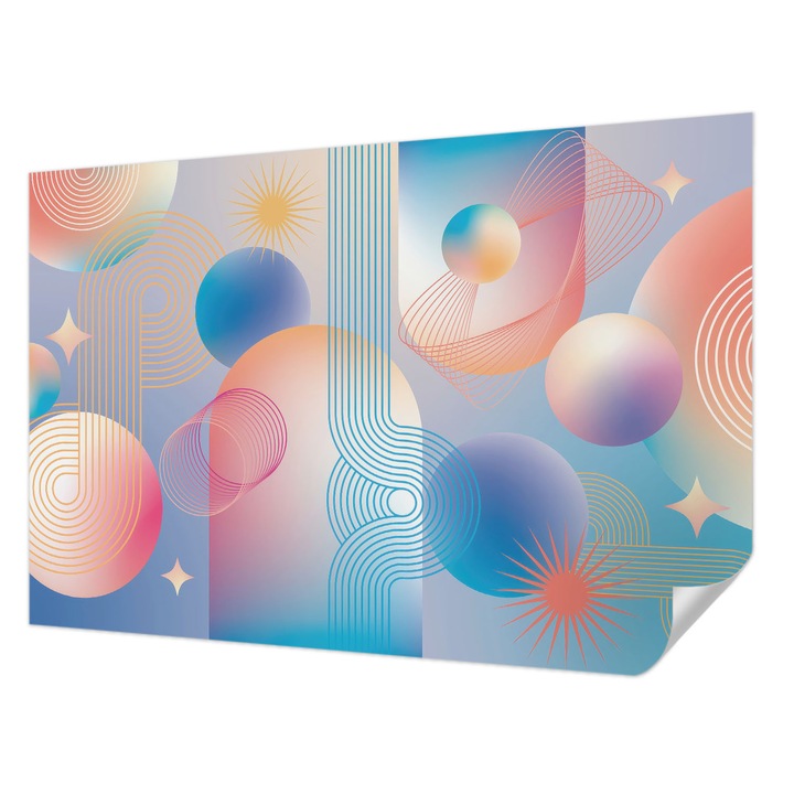 Öntapadós Tapéta Fali Dekoráció, Wallfluent, Színes absztrakció, Kék, 104 x 70 cm, Modern Dizájn, Könnyen Felszerelhető És Tisztítható, 010170060170000285322