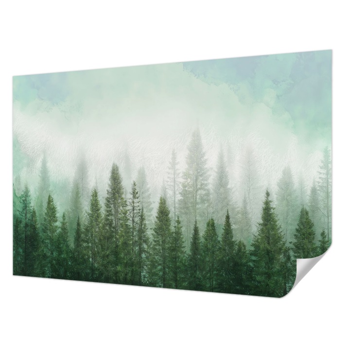 Öntapadós Tapéta Falra, Wallfluent, Farkas az erdőben, Zöld, 104 x 70 cm, Fali Dekoráció, Nedvesség- És Foltálló, 010170060170000285330