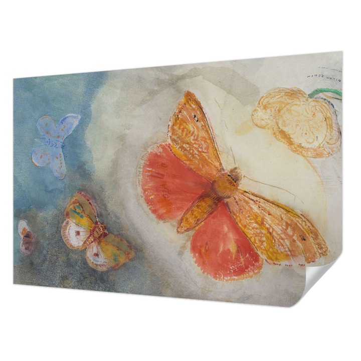 Öntapadós Tapéta Fali Dekoráció, Wallfluent, Színes pillangók, Narancssárga, 104 x 70 cm, Nappaliba, Konyhába, 010170060170000285396