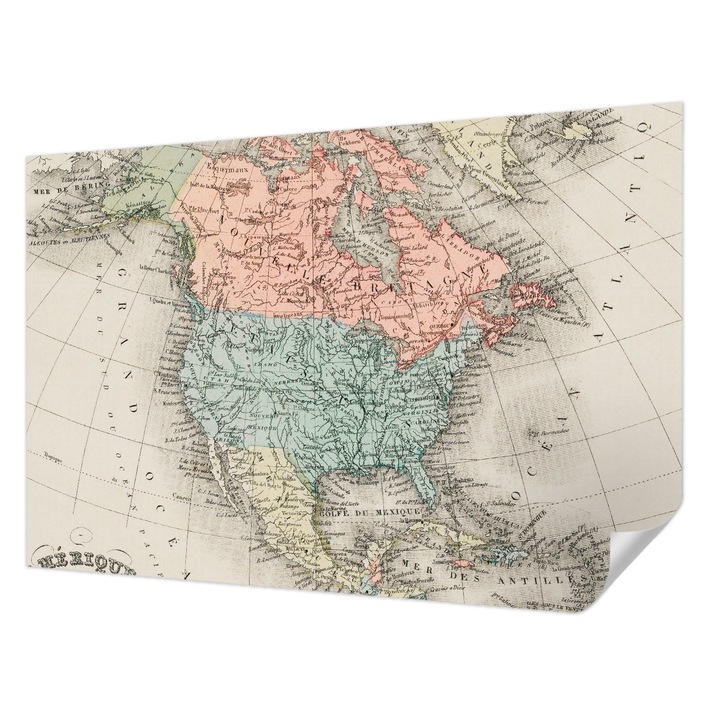 Öntapadós Fotótapéta Falra, Wallfluent, Történelmi térkép, Barna, 104 x 70 cm, Erős Ragasztó, Modern Belsőépítészeti Dekoráció, 010170060170000285429