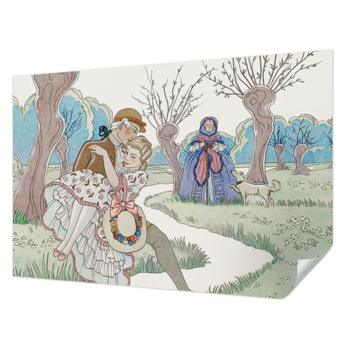 Öntapadós Dekor Tapéta, Wallfluent, Romantikus jelenet, Fehér, 104 x 70 cm, Erős Ragasztó, Modern Belsőépítészeti Dekoráció, 010170060170000285469