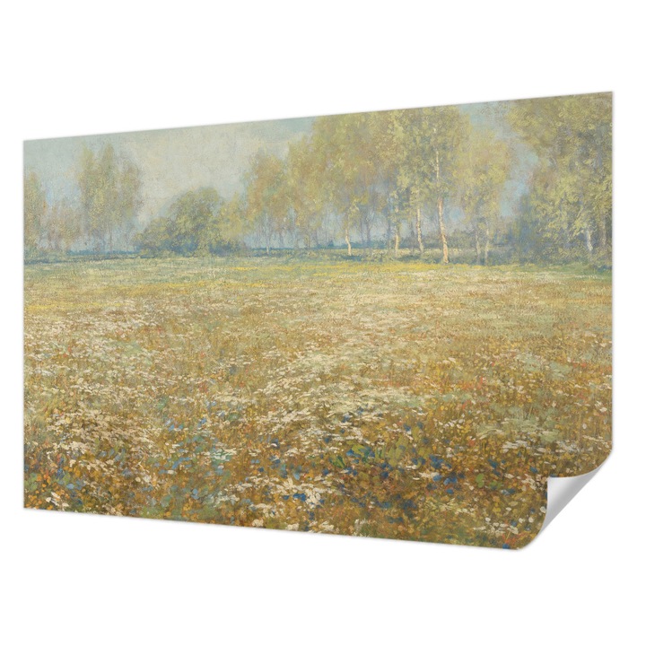 Öntapadós Tapéta Fali Dekoráció, Wallfluent, Virágzó mező, Zöld, 104 x 70 cm, Klasszikus, Könnyen Felszerelhető, 010170060170000285612