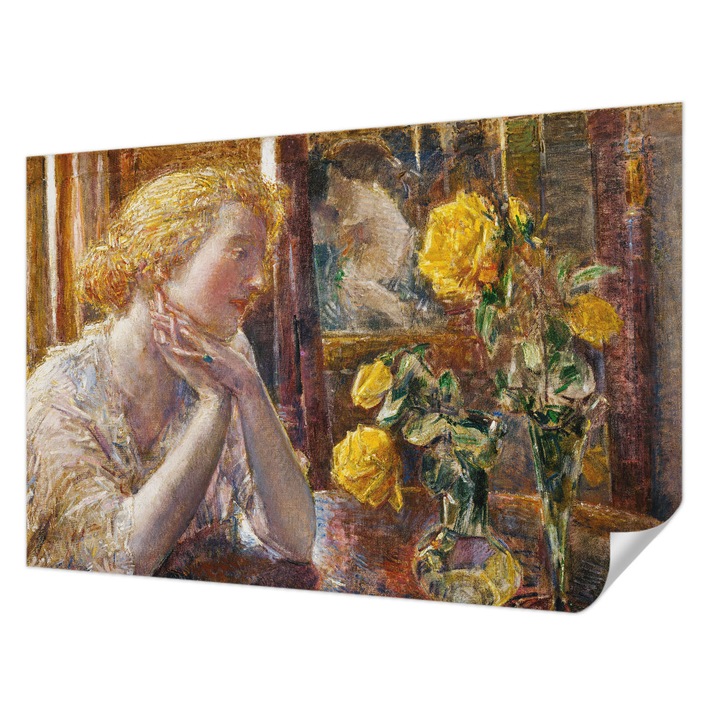 Öntapadós Tapéta Fali Dekoráció, Wallfluent, Nő rózsákkal, Sárga, 104 x 70 cm, Modern Dizájn, Könnyen Felszerelhető És Tisztítható, 010170060170000285609