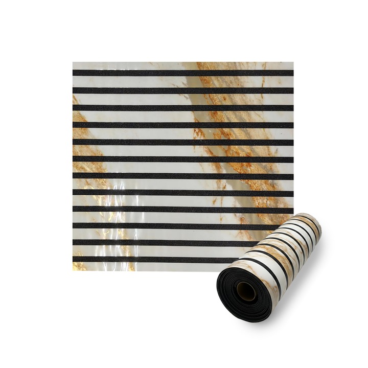 Rola Tapet autoadeziv 3D premium tip Riflaj NEXTLY, imitatie Marmura Alba-Aurie, rezistent la apa, spuma moale si pvc, 5 mm grosime, adeziv puternic, 58x300cm, alb-auriu