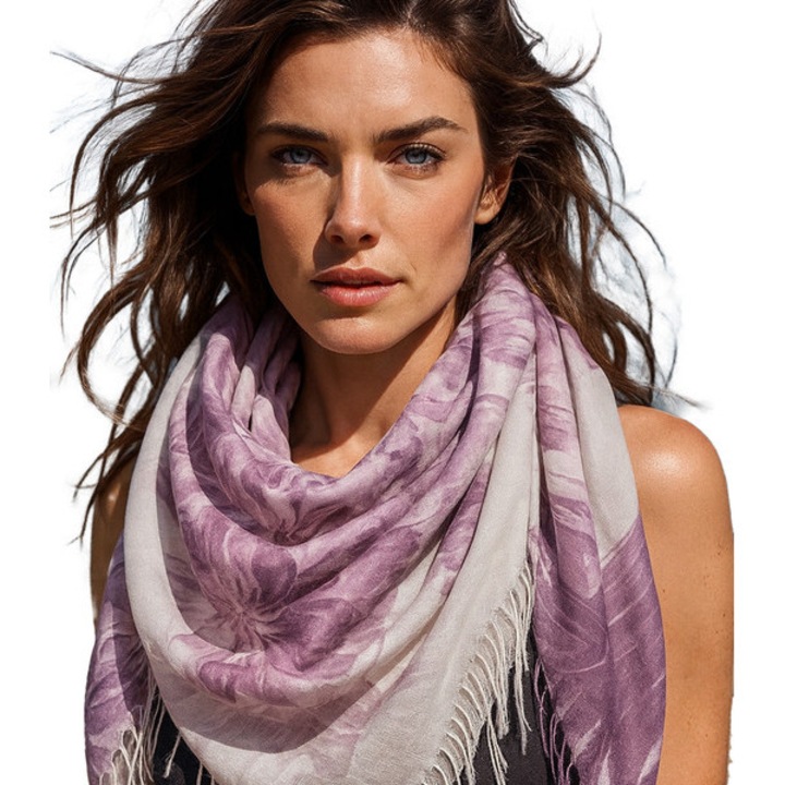 Chustă pătrată multicolor florală cu franjuri, Agrafka, 100x100 cm