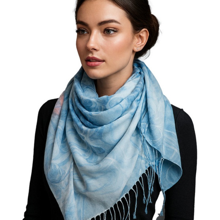 Chustă pătrată multicoloră, Agrafka, 100x100cm, imprimeu floral, franjuri elegante