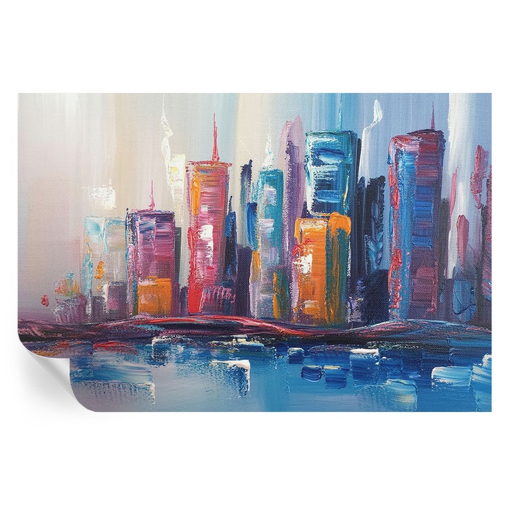 Tapet Textil Autocolant, Tulup, Oras colorat, Albastru, 104 x 70 cm, Decorativ, Rezistente La Apa, Umiditate Si Pete, 010170060170000284998