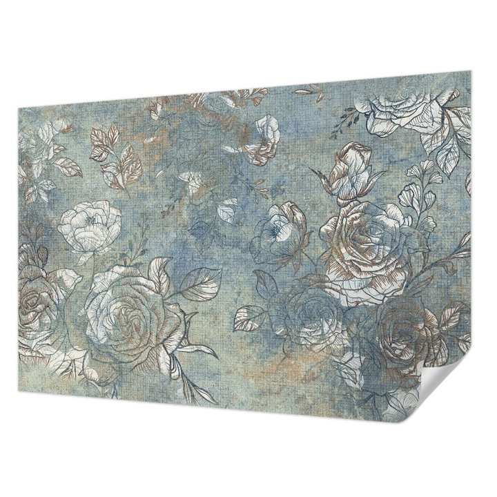 Öntapadós Tapéta Fali Dekoráció, Wallfluent, Romantikus rózsák, Kék, 104 x 70 cm, Erős Ragasztó, Modern Belsőépítészeti Dekoráció, 010170060170000282775