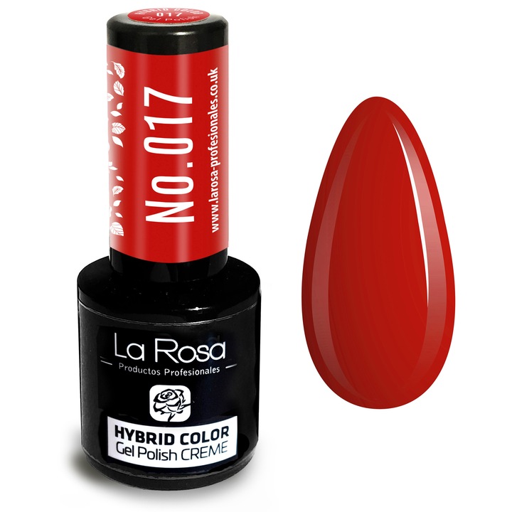 Lac de unghii La Rosa Profesionales CREME hybrid gel 017, Crimson Red, 9 ml, formula cremosa, rezistenta indelungata