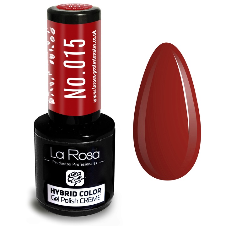 Lac de unghii La Rosa, 015 Classic Red, 9 ml, hibrid gel, rezistență îndelungată, finish lucios