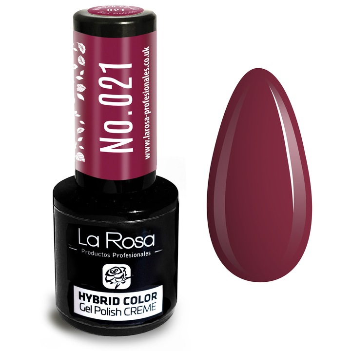 Lac de unghii La Rosa Profesionales CREME hibrid gel 021, 9 ml, bordeaux, rezistență îndelungată, finish crem pur
