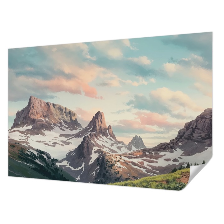 Öntapadós Tapéta Fali Dekoráció, Wallfluent, Hegyi panoráma, Kék, 104 x 70 cm, Nappaliba, Konyhába, 010170060170000284852