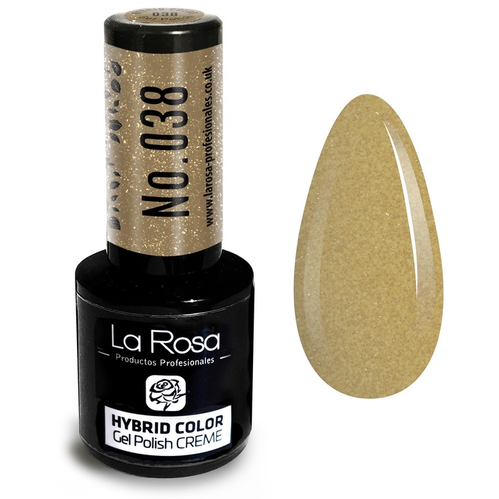 Lac de unghii La Rosa Profesionales CREME hybrid gel, 9 ml, aurie, rezistență îndelungată, finish lucios