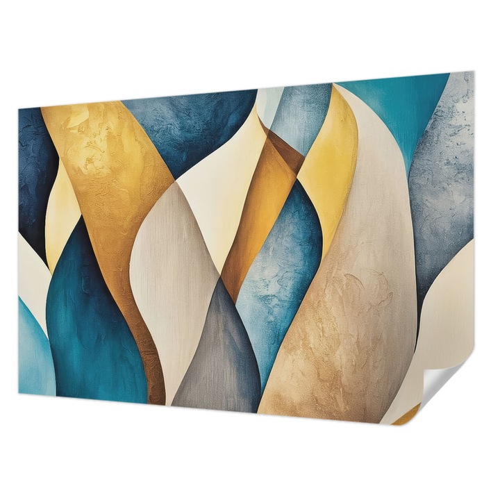 Öntapadós Tapéta Fali Dekoráció, Wallfluent, Hullámos absztrakció, Kék, 104 x 70 cm, Modern Dizájn, Nedvesség- És Foltálló, 010170060170000284846