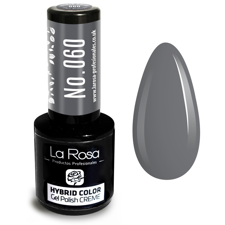 Lac de unghii La Rosa CREME hybrid gel 060 gri închis, 9 ml, rezistență îndelungată, finish cremos