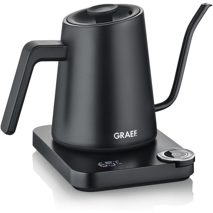 Fierbător Graef GK502, 900 ml, negru mat, control temperatură 40-100°C, cu temporizator