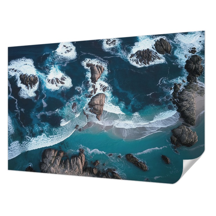 Öntapadós Dekor Tapéta, Wallfluent, Óceán hullámai, Tengerészkék, 104 x 70 cm, Fali Dekoráció, Nedvesség- És Foltálló, 010170060170000285094