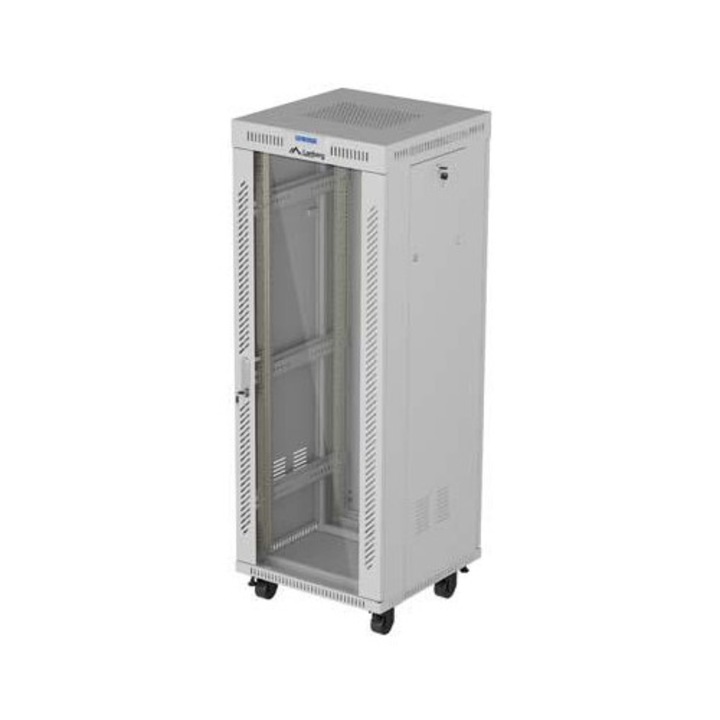 Lanberg 19" 32U 600x600cm fém szekrény, szürke, üvegajtókkal