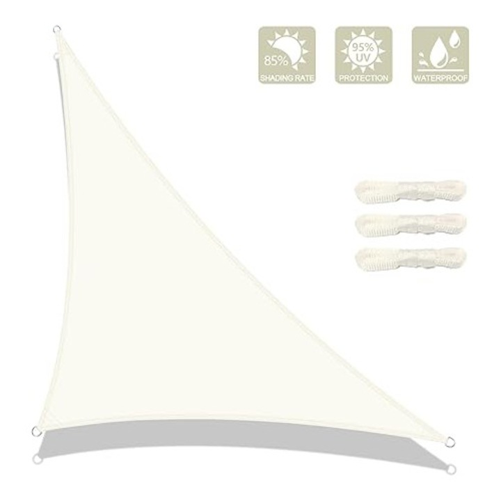 Vela umbrire triunghiulara AXT SHADE 2.5x2.5x3.5 m, impermeabila, protectie UV, pentru terasa si gradina, culoare crem