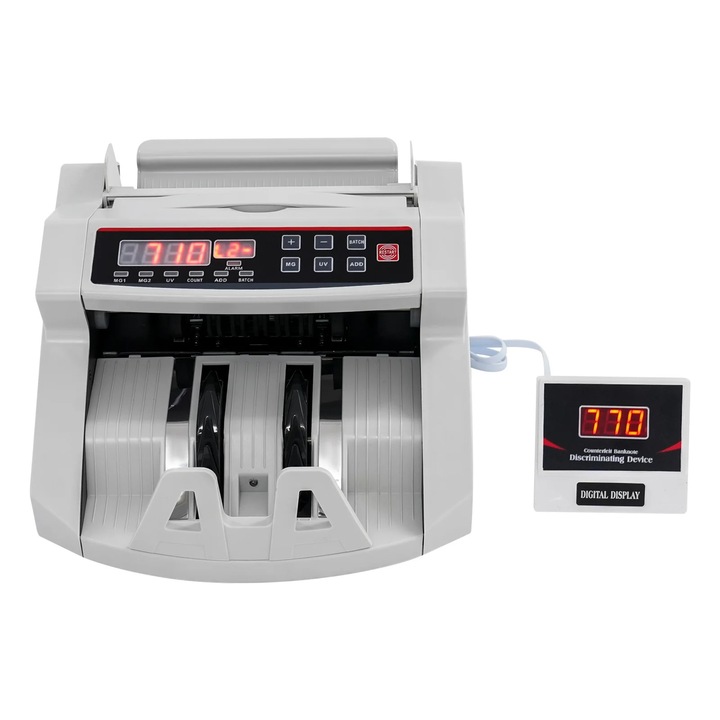 Masina de numarat bani, Numarator bancnote portabil, Display LED, Viteza ≥900 bancnote/min, Capacitate alimentare 200 bancnote, Interval 1–999, AC 220V 50Hz, ABS
