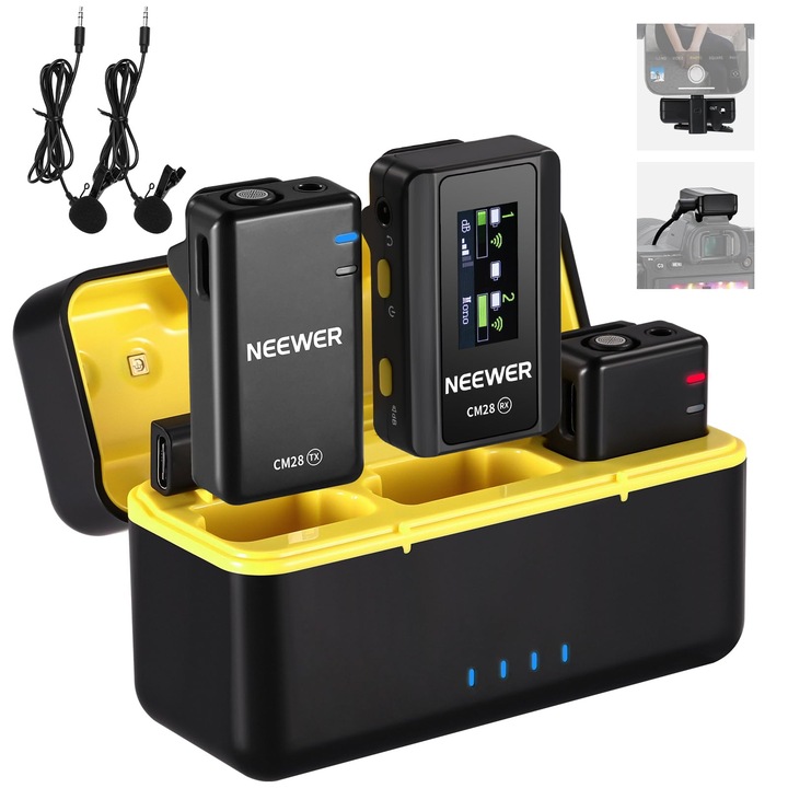 Microfon lavalier wireless Neewer CM28, 4GB, anulare zgomot, set