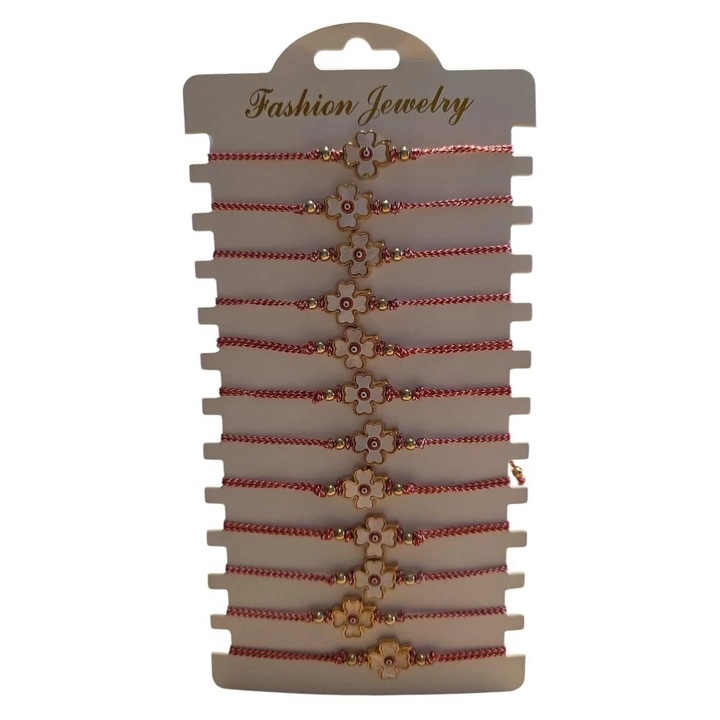 Set 12 martisoare, Tip bratara, Dimensiune reglabila, Snur rosu