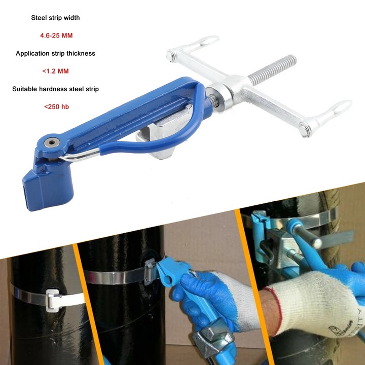 Cleste pentru legaturi, inox, latime banda 4.6 mm - 25 mm, dimensiuni 24x10x9cm, greutate 1.85 kg