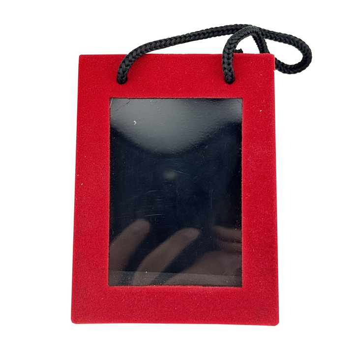 12 db-os szett Flippy dobozok Martisorokhoz, Táska alakú átlátszó display fedéllel, Piros bársony, 65x85x40 mm