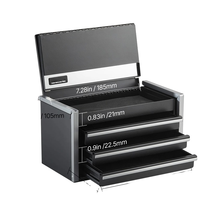 Cutie de unelte, design compact, stocare multi-strat, neagra, 8.6x4.6x4.7in