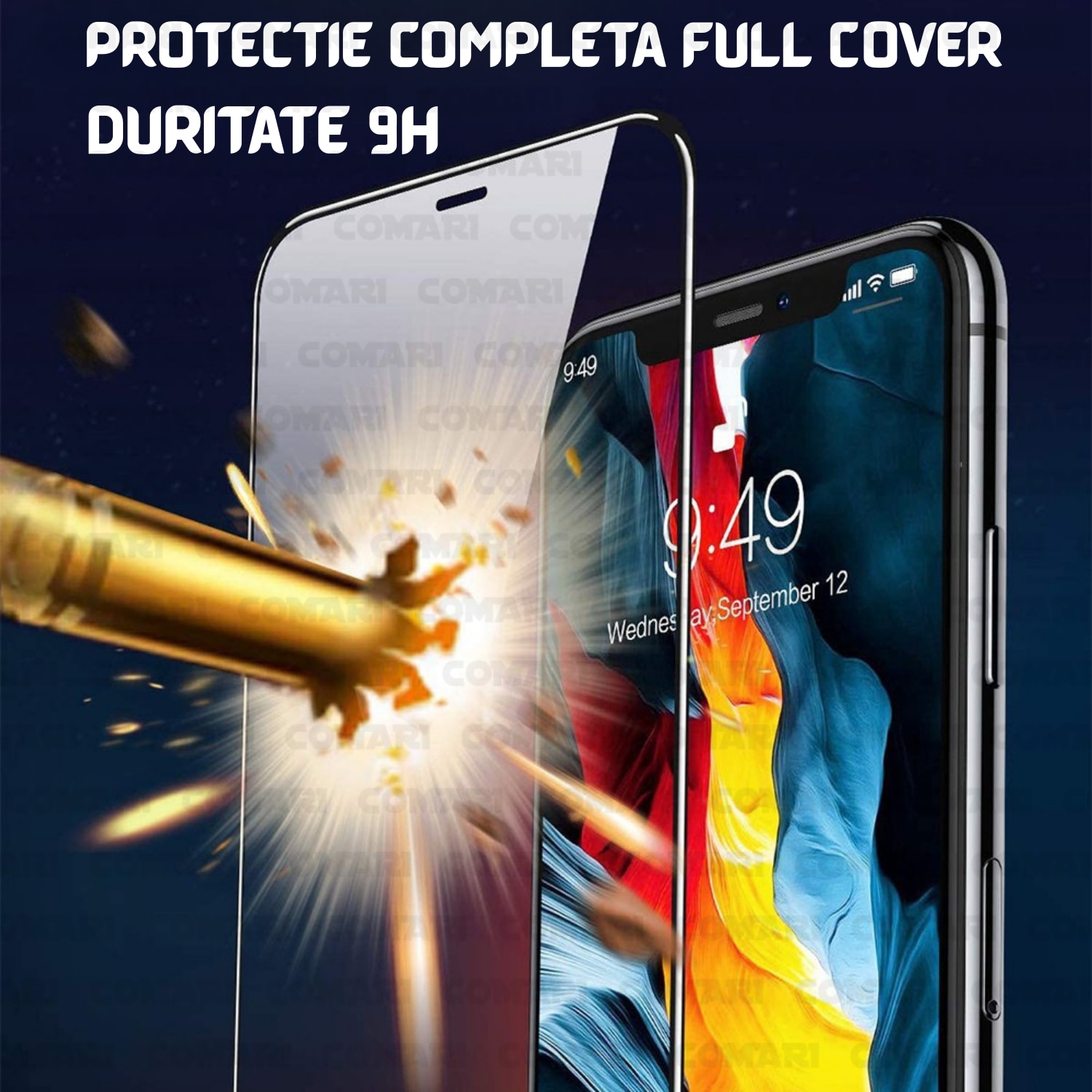 Folie de protectie pentru OnePlus 8T Comari® CrystalCore, sticla securizata 9H, acoperire completa Full Glue, claritate HD, margini negre, transparent