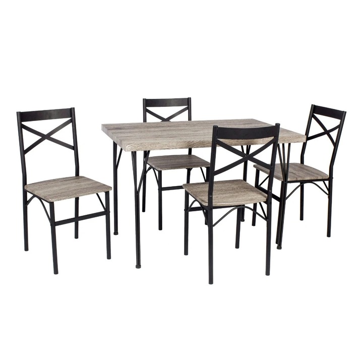 Set masa fixa cu 4 scaune AA0240, bucatarie, gri deschis + negru, 1C