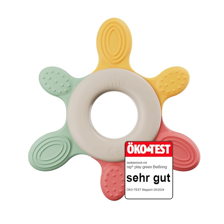 Inel de dentitie NIP, din materiale naturale, ergonomic, texturat, fara BPA, 3 luni+