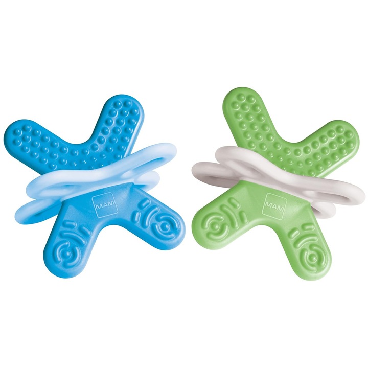 Tetine MAM Bite & Relax, set 2 bucăți, 4 texturi, albastru/verde