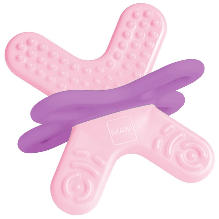 Inel de Dantura MAM Bite & Relax Faza 2, 3D, 4 texturi, roz, 4 luni+