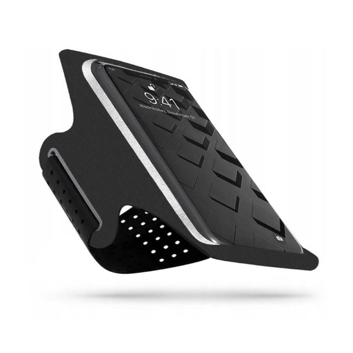Sports Armband (TH10) - with Headphones Cable Clips, for Phones, max 7" - Black / Gray