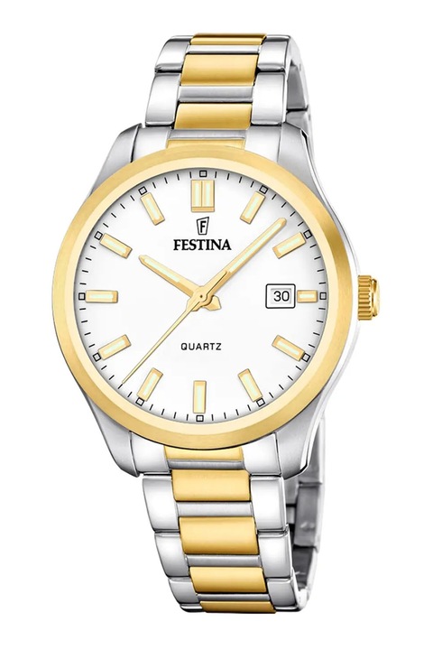 Festina, Ceas analog cu model in doua tonuri, Argintiu, Auriu