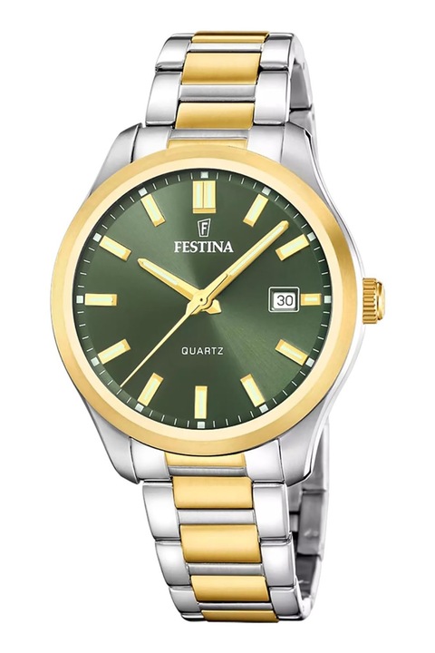 Festina, Ceas analog cu model in doua tonuri, Argintiu, Auriu