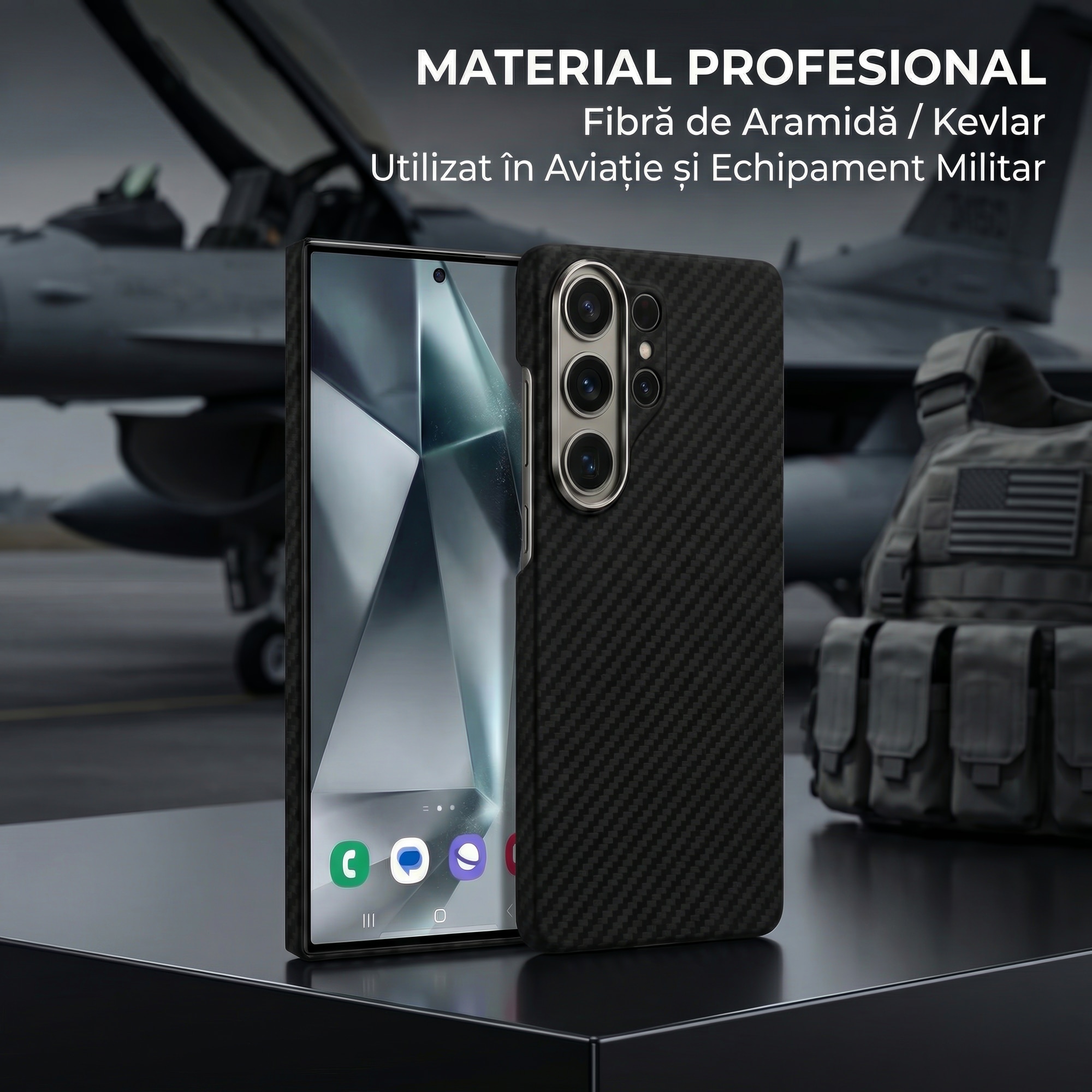 Carcasa DD Daden pentru Samsung Galaxy S26 Ultra, din fibra de aramida, protectie ecran si camera, Negru