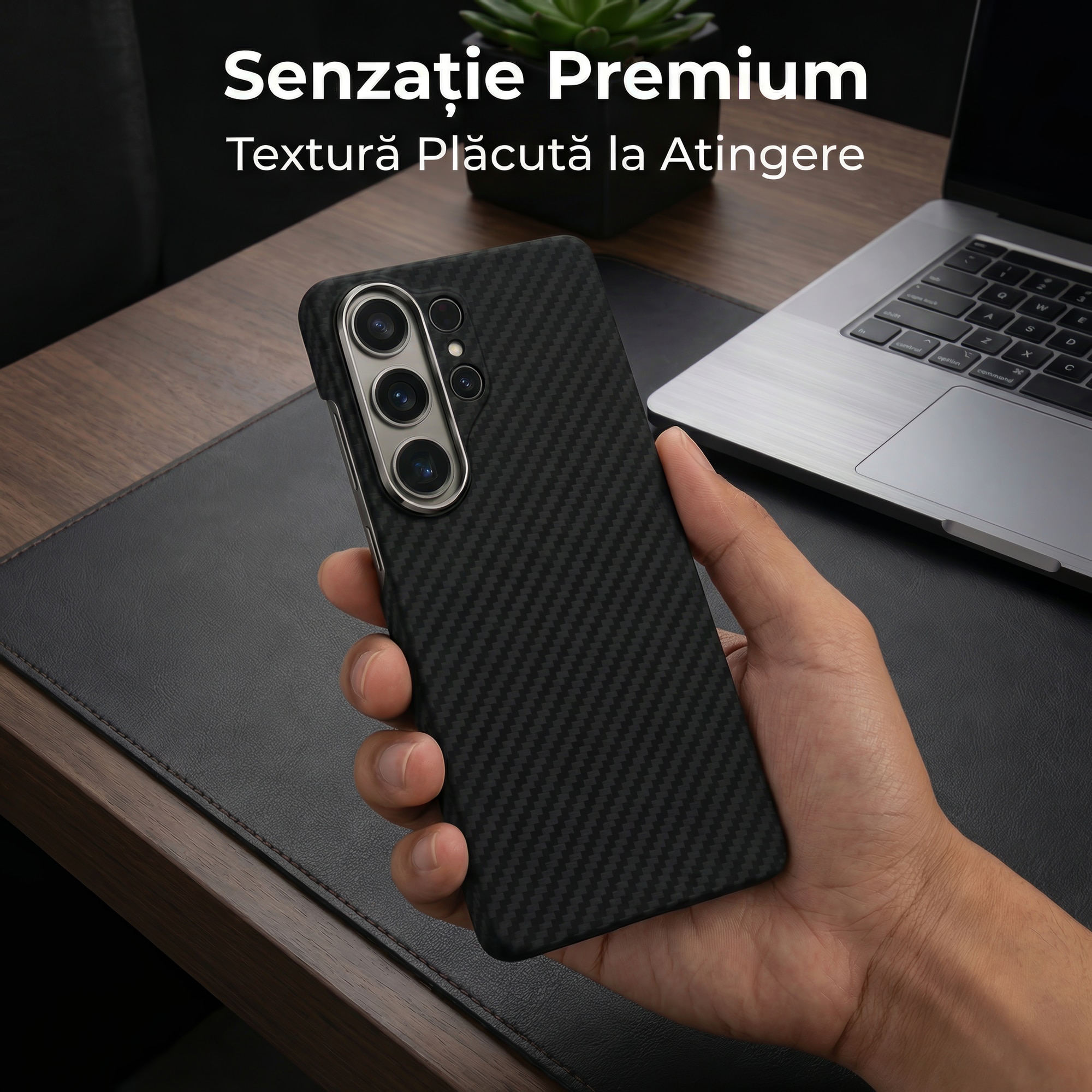 Carcasa DD Daden pentru Samsung Galaxy S26 Ultra, din fibra de aramida, protectie ecran si camera, Negru