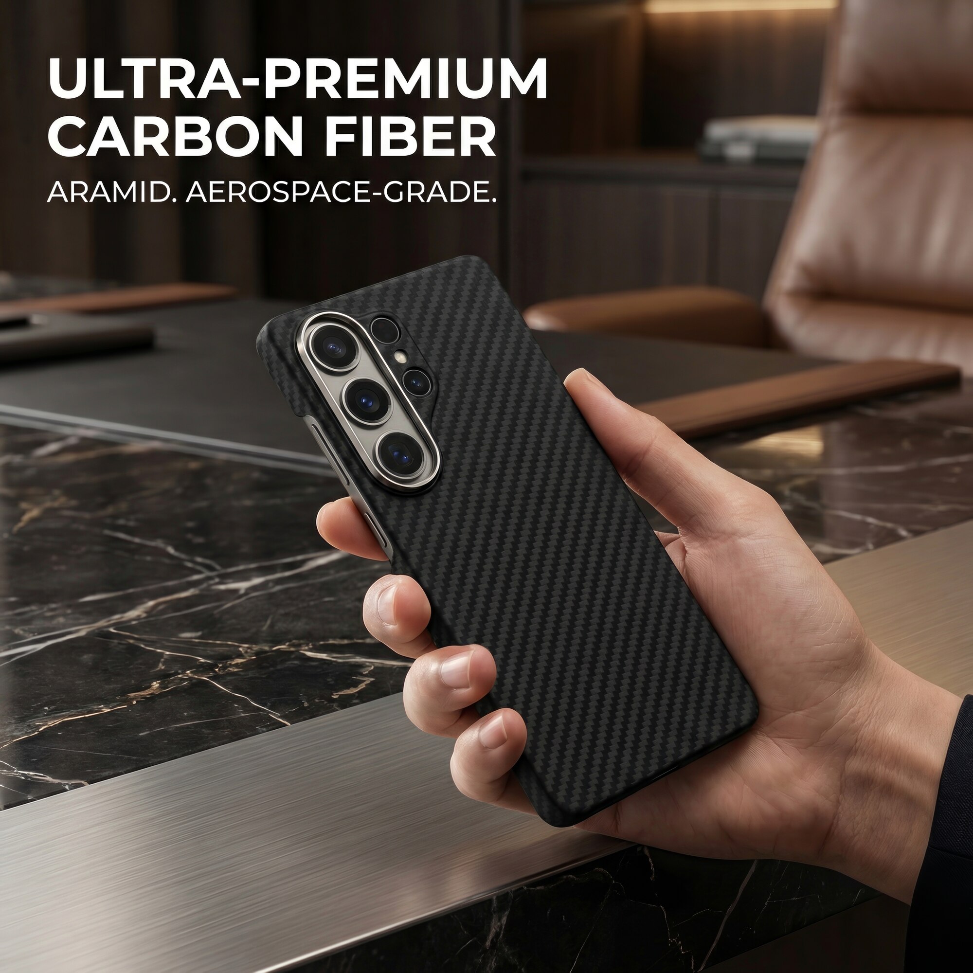 Carcasa DD Daden pentru Samsung Galaxy S26 Ultra, din fibra de aramida, protectie ecran si camera, Negru