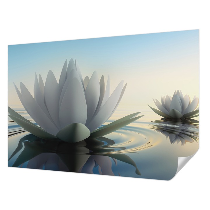 Tapet Textil Autocolant, Wallfluent, Nuferi, Alb, 152 x 104 cm, Pentru Sufragerie, Dormitor, 010170060180000001825